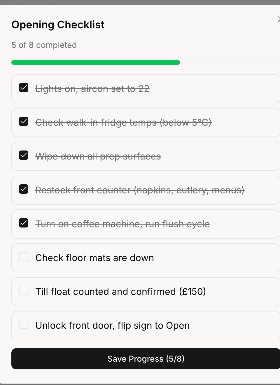Lattify checklists view showing daily and weekly inspection forms